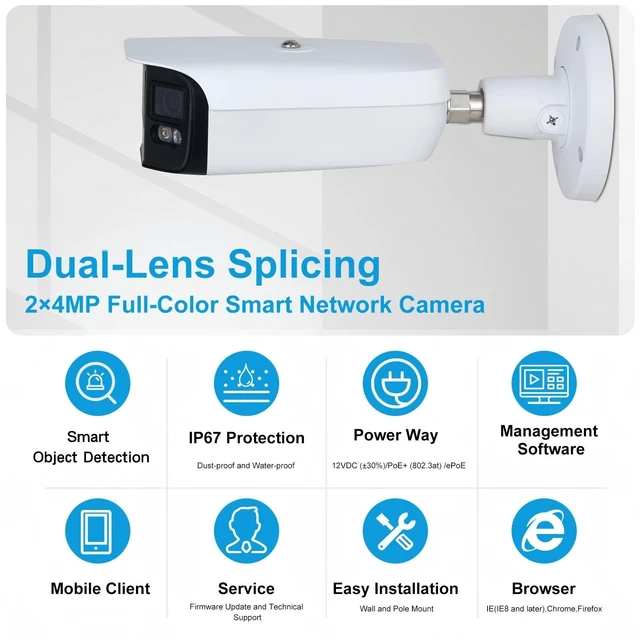 Alt view image 3 of 5 - GemaVision IP Camera Dual 1/1.8" CMOS 24MP Full-Color Duo Splicing PoE Bullet Camera, 180 Wide Angle Splicing Image,IPC-Color4K-B180