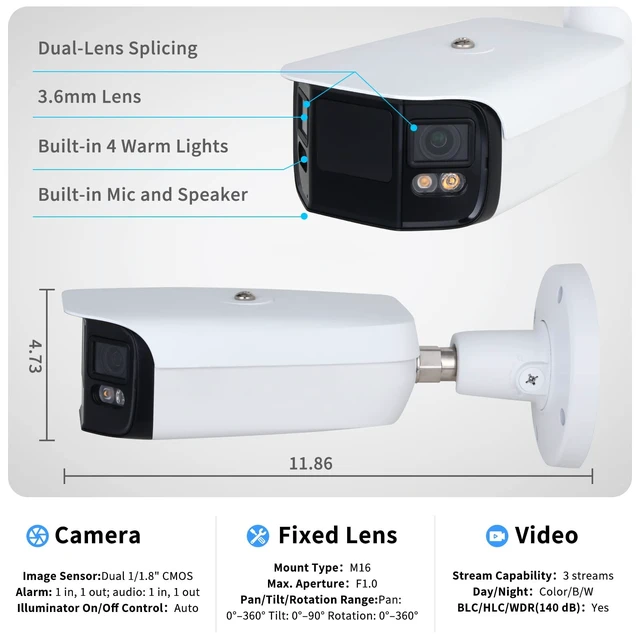 Alt view image 4 of 5 - GemaVision IP Camera Dual 1/1.8" CMOS 24MP Full-Color Duo Splicing PoE Bullet Camera, 180 Wide Angle Splicing Image,IPC-Color4K-B180