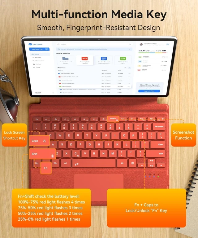 Alt view image 5 of 5 - Surface Pro Keyboard for Microsoft Surface Pro 7 Plus 7/6/5/4/3 12.3 inch