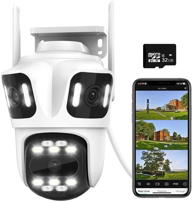 Main image of 3 In 1 Outdoor Camera Wi-Fi Wired Pan/Tilt 360 View, 32GB Local Storage