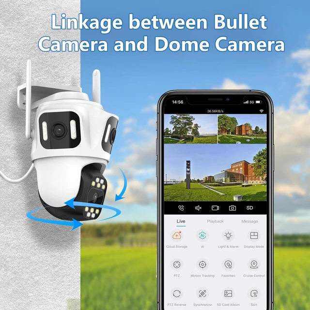 Alt view image 3 of 5 - 3 In 1 Outdoor Camera Wi-Fi Wired Pan/Tilt 360 View, 32GB Local Storage