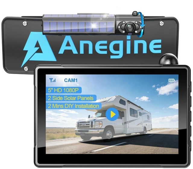 Main image of Anegine Solar Wireless Backup Camera, 5" 1080P Monitor, 2 Mins Easy Install