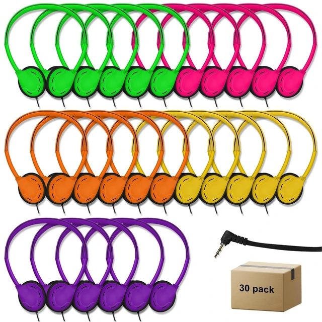 Main image of ZHENWAY 30 Pack Class Set Headphones for Kids Students School Classroom Headphones Bulk Earphones Adjustable with 3.5 mm Jack for Library Children Adults(005 Multi Color)