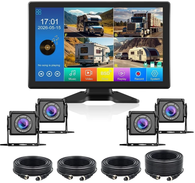 Main image of VEKOOTO Truck Camera System, 4CH Backup Camera with 10.1'' Touch Screen, Waterproof 4 AHD Rear Side View Camera, for Truck/Semi-Trailer/Camper/RV/Bus
