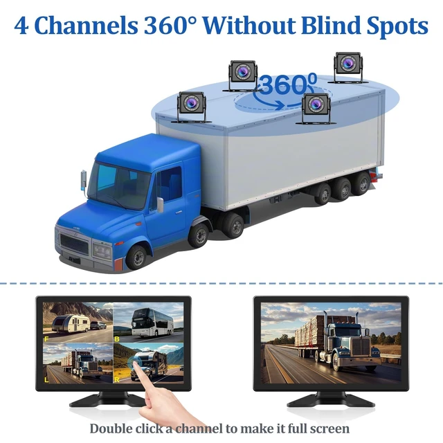 Alt view image 3 of 5 - VEKOOTO Truck Camera System, 4CH Backup Camera with 10.1'' Touch Screen, Waterproof 4 AHD Rear Side View Camera, for Truck/Semi-Trailer/Camper/RV/Bus