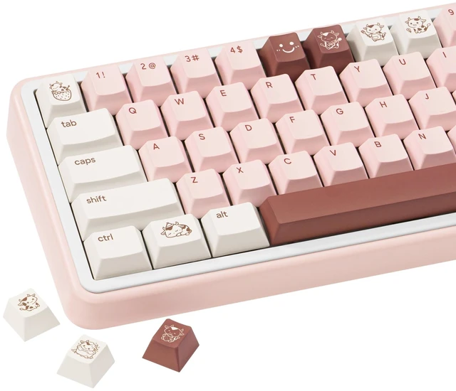 Main image of TICKTYYPE PBT Milk Strawberry Keycap, Cute Pink Keyboard Keycaps