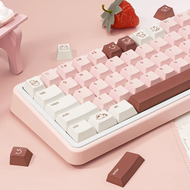 Alt view image 3 of 5 - TICKTYYPE PBT Milk Strawberry Keycap, Cute Pink Keyboard Keycaps