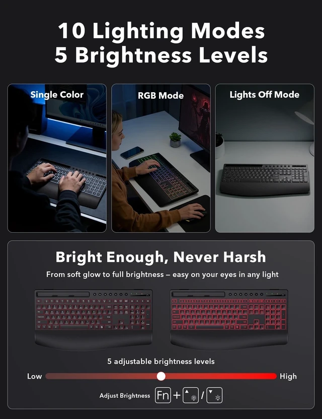 Alt view image 4 of 5 - Trueque Wireless Keyboard and Mouse Combo, 4000mAh Battery, Wrist Rest