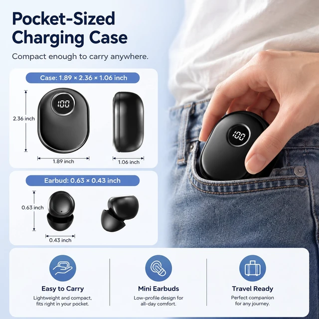 Alt view image 3 of 5 - Invisible Sleep Earbuds for Side Sleepers, Mini Bluetooth Headphones, Black