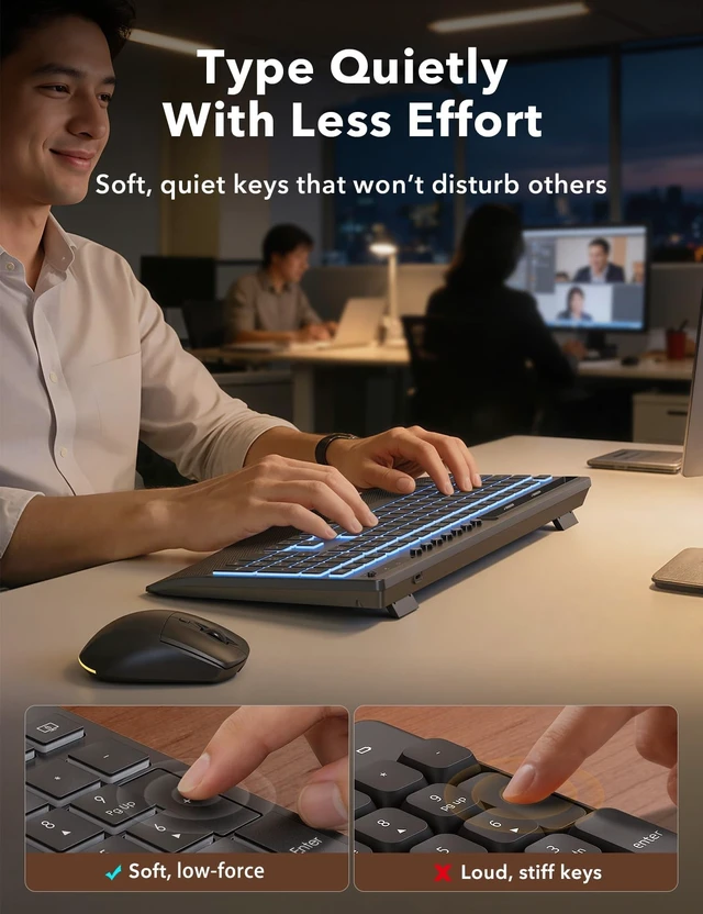 Alt view image 5 of 5 - Trueque Wireless Keyboard and Mouse Combo, 4000mAh Battery, Wrist Rest