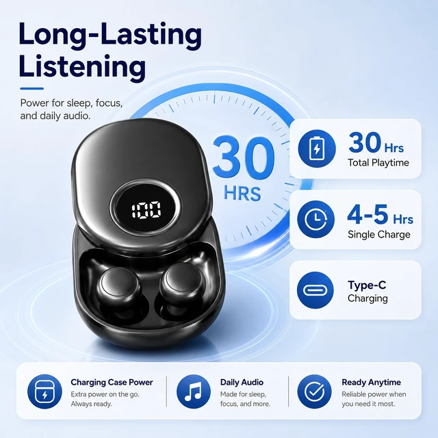 Alt view image 4 of 5 - Invisible Sleep Earbuds for Side Sleepers, Mini Bluetooth Headphones, Black