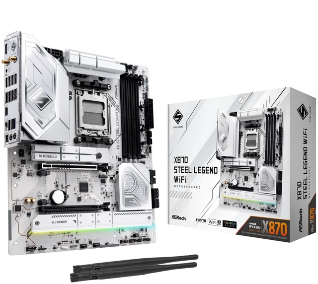 Main image of ASRock X870 Steel Legend WiFi 7 AMD Ryzen Socket AM5 ATX Motherboard DDR5 DIMMs 8000 MHz 256 GB SATA3 6.0 Gb/s USB4 M.2