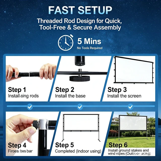 Alt view image 3 of 5 - Yanuoda Outdoor Projector Screen with Stand, 100-Inch Portable 16:9 Screen