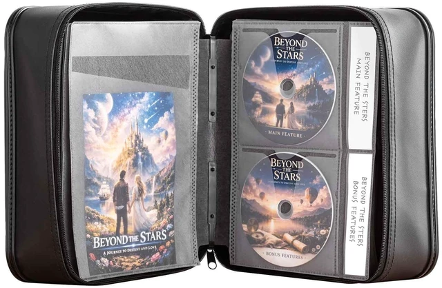 Main image of SANWA CD DVD Case Holder - 100 Capacity & 50 Booklet Insert, Portable Blu-ray Binder with Handle & Zipper, EVA Protect Disc Wallet Media Storage for Car, Home, Office, Game Discs, Audio Music, Black