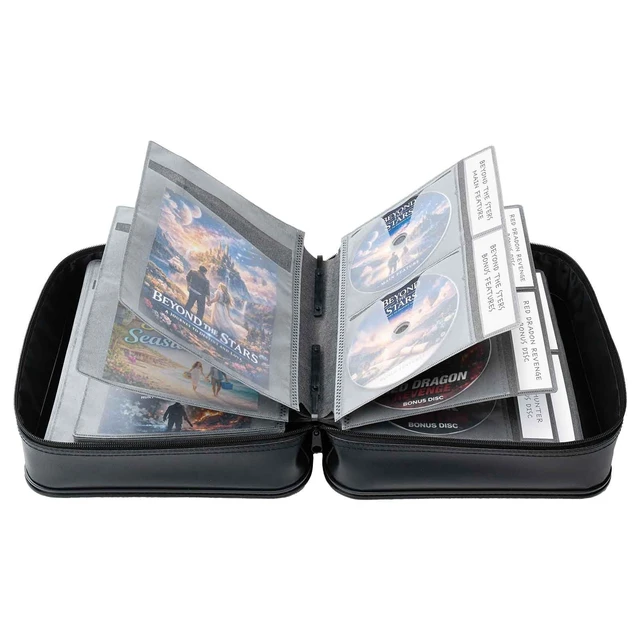 Alt view image 2 of 5 - SANWA CD DVD Case Holder - 100 Capacity & 50 Booklet Insert, Portable Blu-ray Binder with Handle & Zipper, EVA Protect Disc Wallet Media Storage for Car, Home, Office, Game Discs, Audio Music, Black