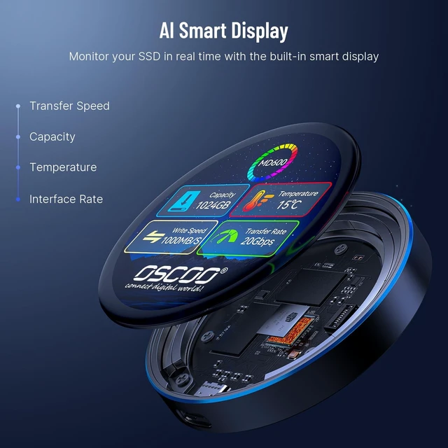 Alt view image 4 of 5 - OSCOO 1TB Touchscreen Encrypted External SSD Hard Drive, Up to 2000MB/s