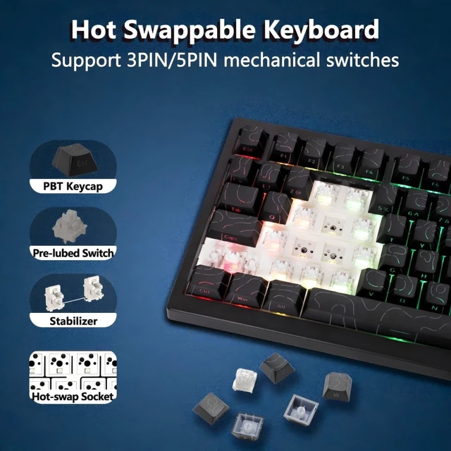 Alt view image 5 of 5 - Itigoitie 75% Wireless Gaming Mechanical Keyboard,TriMode 2.4G/USBC/BT5.3,8000mAh Hot Swappable Custom Keyboard,Linear Switch,Gasket Mounted,RGB Backlit,PBT Keycaps,CNC Knob for Mac/Win/Android