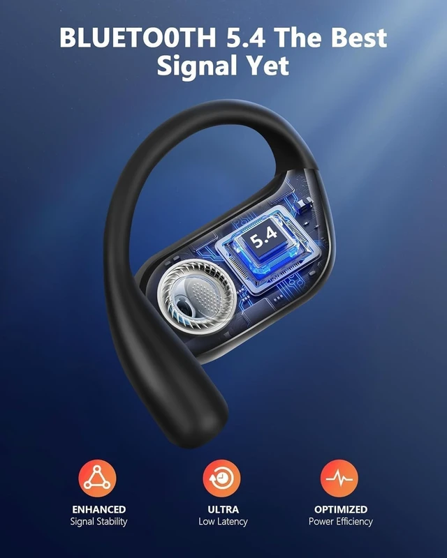 Alt view image 3 of 5 - Open Ear Earbuds Ultra Comfort Wireless Bluetooth 5.4 Headphones Over The Ear Earbuds with Intelligent Touch Screen EarHooks IPX7 Waterproof Bone Conduction Earphones for Fitness Sports