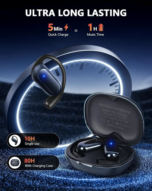 Alt view image 2 of 5 - Open Ear Earbuds Ultra Comfort Wireless Bluetooth 5.4 Headphones Over The Ear Earbuds with Intelligent Touch Screen EarHooks IPX7 Waterproof Bone Conduction Earphones for Fitness Sports