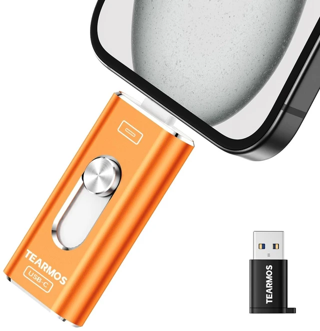 Main image of TEARMOS 256GB Photo Stick for iPhone Flash Drive, Memory Stick Phone Storage for Photos and Videos Files Backup, Compatible with iPhone iPad Android PC, Plug & Play, No App Required (Cosmic Orange)