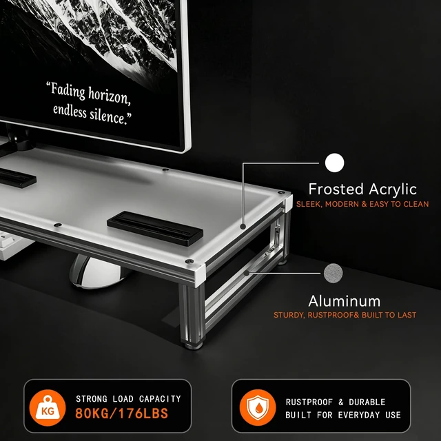 Alt view image 5 of 5 - LED Lighted Monitor Stand Riser, Aluminum Alloy Frame with Frosted Acrylic Top, Under-Desk Storage Organizer for Small Parts, Minimalist Desktop Stand for Home & Gaming Setup (31.5 in / 800 mm)