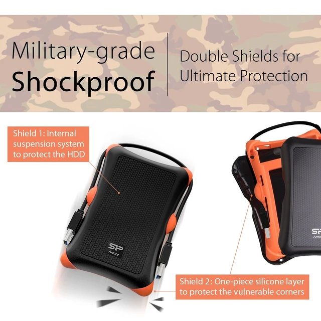 Alt view image 2 of 5 - Silicon Power 1TB External Hard Drive Armor A30, Shockproof USB 3.0 for Xbox PS4 and PS5 Black