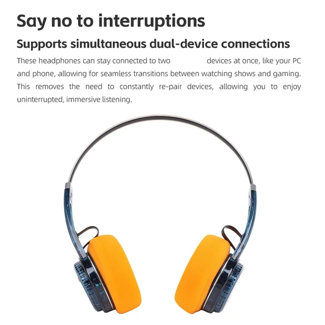 Alt view image 3 of 5 - Decumeby Retro Headphones, Bluetooth 6.0 Wireless On Ear Headphones with Microphone, 20H Playtime, 40mm Driver, Dual Independent Knob Control (Transparent Blue)