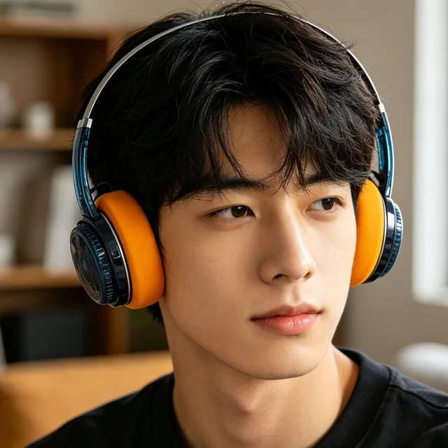 Alt view image 5 of 5 - Decumeby Retro Headphones, Bluetooth 6.0 Wireless On Ear Headphones with Microphone, 20H Playtime, 40mm Driver, Dual Independent Knob Control (Transparent Blue)