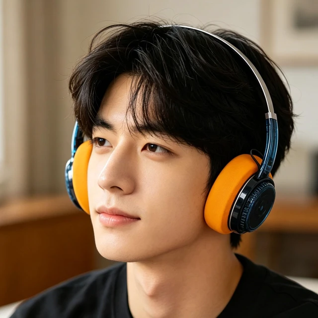 Alt view image 4 of 5 - Decumeby Retro Headphones, Bluetooth 6.0 Wireless On Ear Headphones with Microphone, 20H Playtime, 40mm Driver, Dual Independent Knob Control (Transparent Blue)
