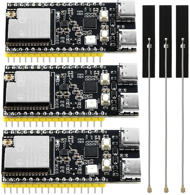 Main image of 3PCS ESP32-C5 Development Board with External Antennas ^^ Dual-Band Wi-Fi 6 & Bluetooth 5 Thread & Zigbee, Single-Core Processor with 4MB Flash 32Pin Type-C & CP2102 Chip, ESP32-C5 Devkit for Ardu
