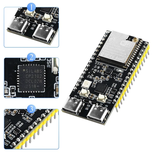 Alt view image 3 of 5 - 3PCS ESP32-C5 Development Board with External Antennas ^^ Dual-Band Wi-Fi 6 & Bluetooth 5 Thread & Zigbee, Single-Core Processor with 4MB Flash 32Pin Type-C & CP2102 Chip, ESP32-C5 Devkit for Ardu