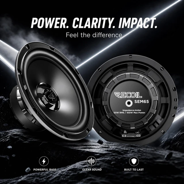 Alt view image 2 of 5 - RECOIL SEM65 6.5 Inch Car Audio Component Speaker System for Bass & Clarity