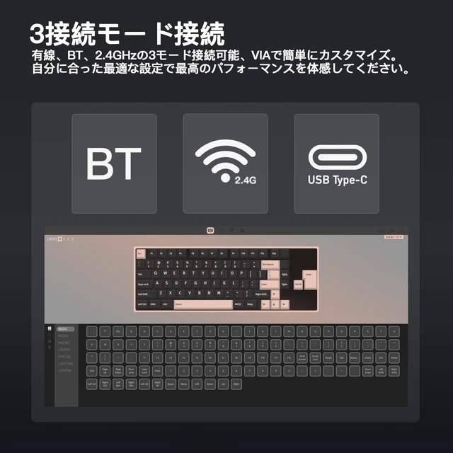 Alt view image 5 of 5 - KIBU WOBKEY Rainy75 75% Tri-Mode Mechanical Keyboard, CNC Aluminum Custom Wireless Keyboard, Hot Swappable, VIA Programmable, Violet Switch,BT/2.4G/Wired for Mac/Win(Lite Black)