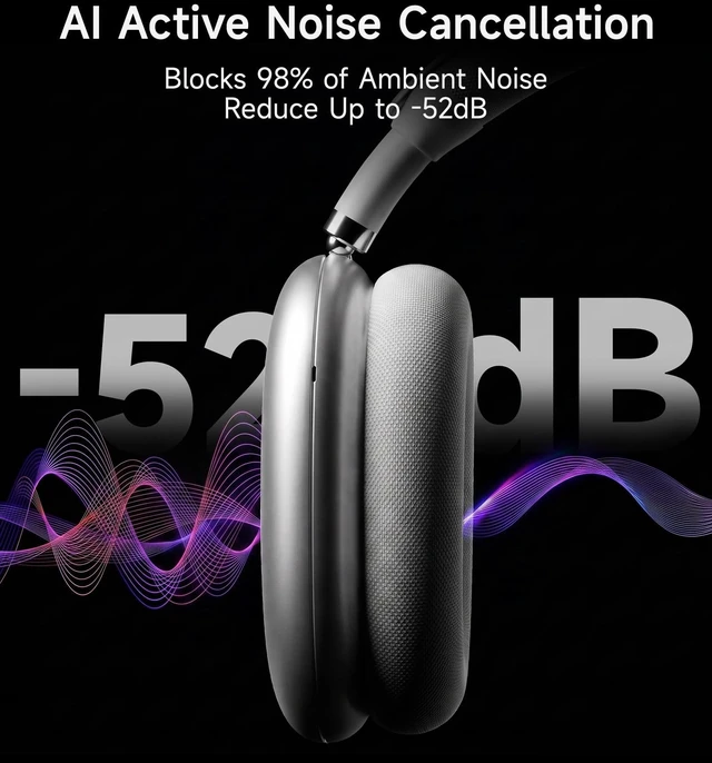 Alt view image 2 of 5 - Picun F8 MAX2 ANC Bluetooth 6.0 Headphones with 3D Spatial Audio (Sliver)