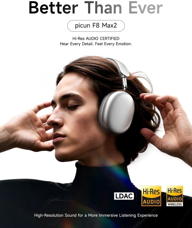 Alt view image 3 of 5 - Picun F8 MAX2 ANC Bluetooth 6.0 Headphones with 3D Spatial Audio (Sliver)