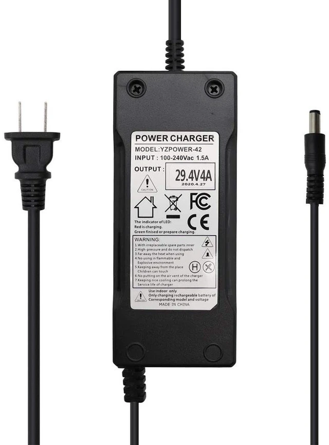 Main image of 29.4V 4A AC/DC Power Adapter Charger 24V 4A for 24V 7S Lithium Li-ion Battery, 5.5x2.1mm DC Plug with 5.5 * 2.5mm Tip