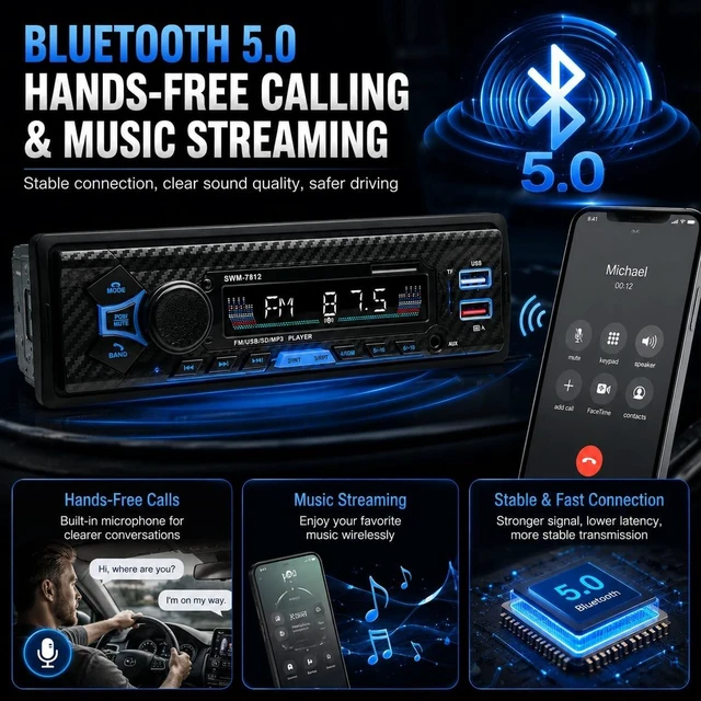 Alt view image 3 of 5 - Single Din Car Radio Stereo with Bluetooth