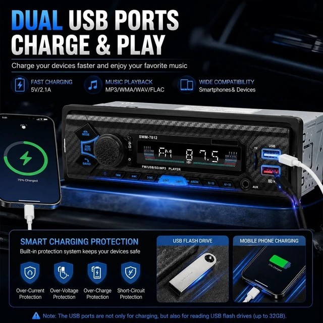 Alt view image 4 of 5 - Single Din Car Radio Stereo with Bluetooth