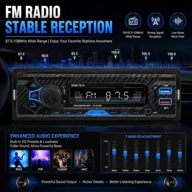 Alt view image 5 of 5 - Single Din Car Radio Stereo with Bluetooth