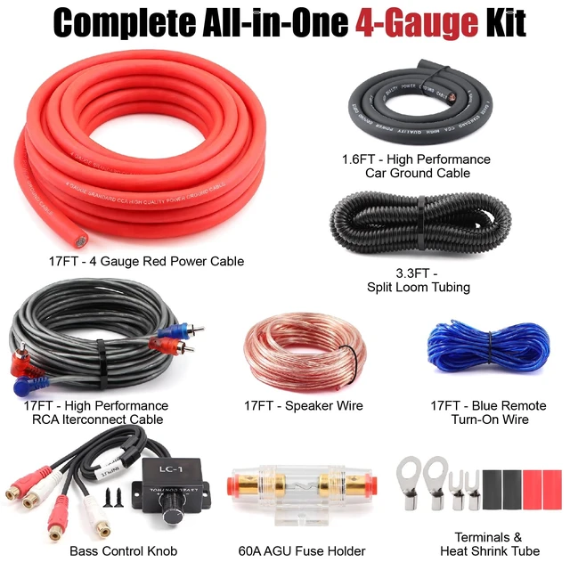 Alt view image 3 of 5 - 4 Gauge Amp Wiring Kit 1200W with LC-1 Bass Knob for Car Audio