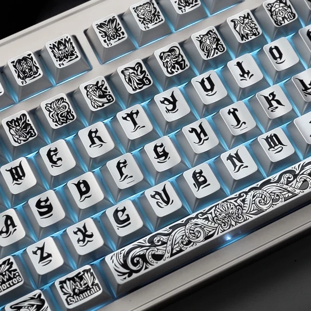 Alt view image 2 of 5 - Metal Paint PBT Keycaps, 120 Keys Silver Retro Cherry Profile Keycaps Set