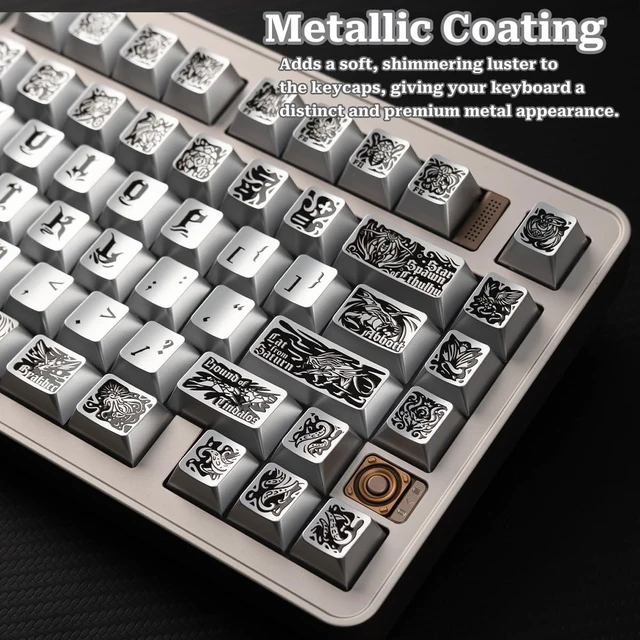 Alt view image 3 of 5 - Metal Paint PBT Keycaps, 120 Keys Silver Retro Cherry Profile Keycaps Set