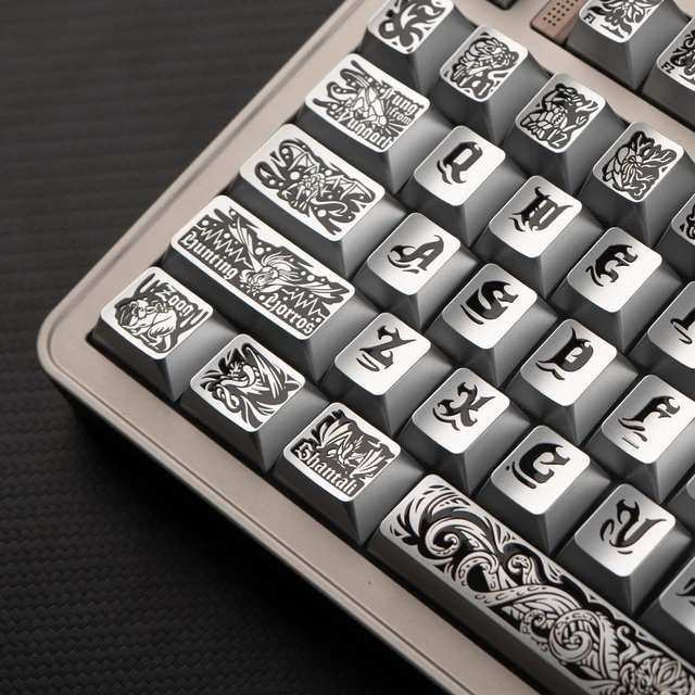 Alt view image 4 of 5 - Metal Paint PBT Keycaps, 120 Keys Silver Retro Cherry Profile Keycaps Set