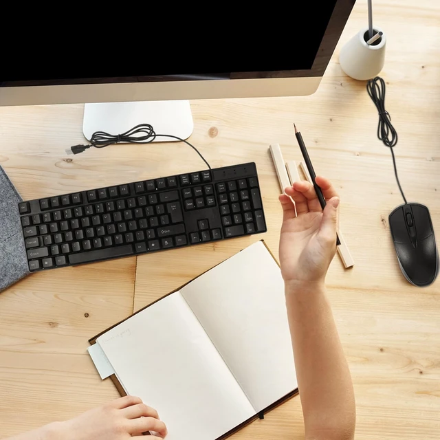 Alt view image 5 of 5 - Yardenfun Full-Sized Wired Keyboard and Mouse Combo Silent Ergonomic Design for Desktop and Laptop Use with Pad for Easy Typing and Stable Performance
