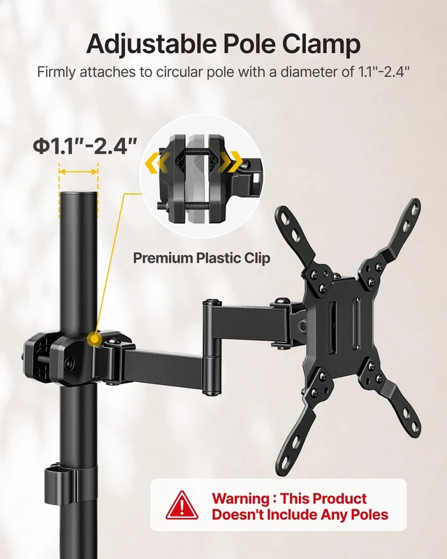Alt view image 5 of 5 - monTEK Universal Long Arm Pole Mount Bracket for 23-43 Inch Screens