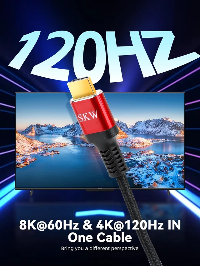 Alt view image 3 of 5 - SKW Long 8K HDMI 2.1 Cable 33FT, 48Gbps Ultra HD Lead High Speed Cord Connector, Supports 8K@60HZ, 4K@120Hz, eARC HDR10, HDCP 2.2/2.3 Dolby, VRR, Compatible with Fire TV/Roku TV/PS5/Xbox X/Switch