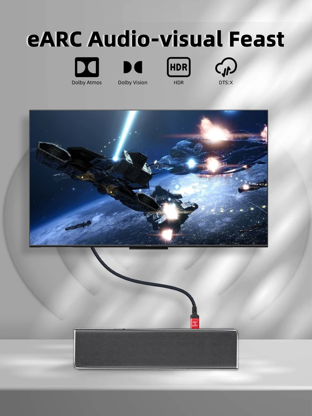 Alt view image 5 of 5 - SKW Long 8K HDMI 2.1 Cable 33FT, 48Gbps Ultra HD Lead High Speed Cord Connector, Supports 8K@60HZ, 4K@120Hz, eARC HDR10, HDCP 2.2/2.3 Dolby, VRR, Compatible with Fire TV/Roku TV/PS5/Xbox X/Switch