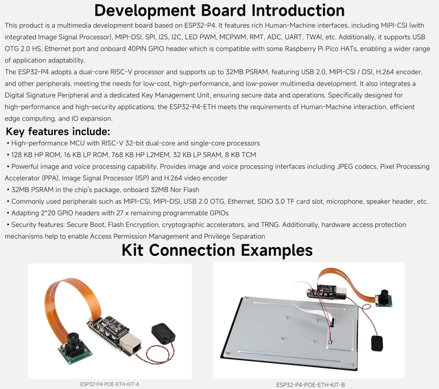 Alt view image 3 of 5 - ESP32-P4 PoE Ethernet AI Development Board, Based On ESP32-P4, with PoE Module, P oE or USB Type-C Power Supply, AI Speech Interaction, with ETH, MIPI-CSI/DSI, GPIO, Microphone, Speaker Port, etc.