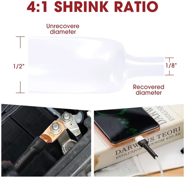 Alt view image 2 of 5 - BuyUneed Heat Shrink Tubing 4:1 Dual Wall Adhesive Liner Wires Cable Wraps Connection Protection (Clear, 1/2"-18ft)