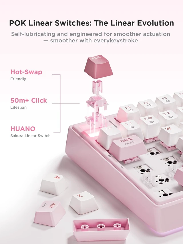 Alt view image 2 of 5 - wegear 75% Compact Mechanical Keyboard with Knob for PC/Mac/Laptop-Pink